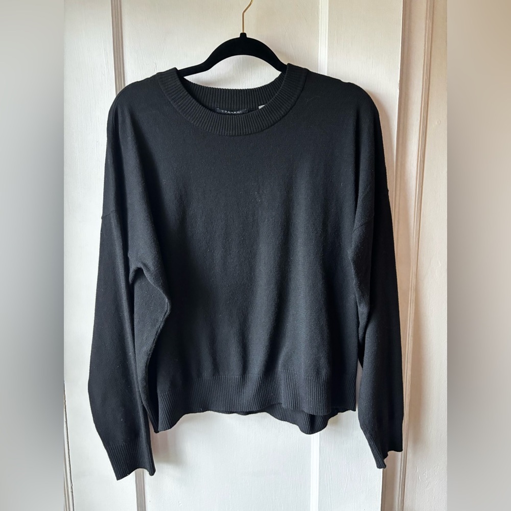T Tahari Black Ribbed Crewneck Sweater, size L